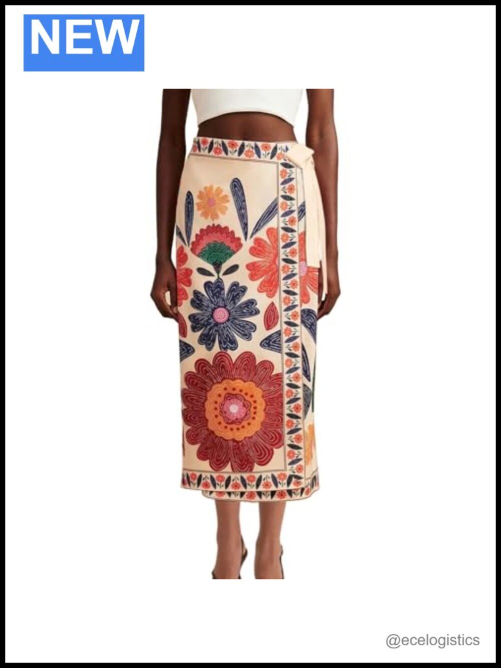 Floral Wrap Midi Skirt Adjustable Tie Side Casual Summer Skirt A-Line